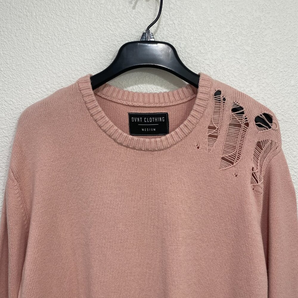 DVNT CLOTHING Distressed Knit Sweater Shredded Streetwear Pink Medium - Picture 3 of 9